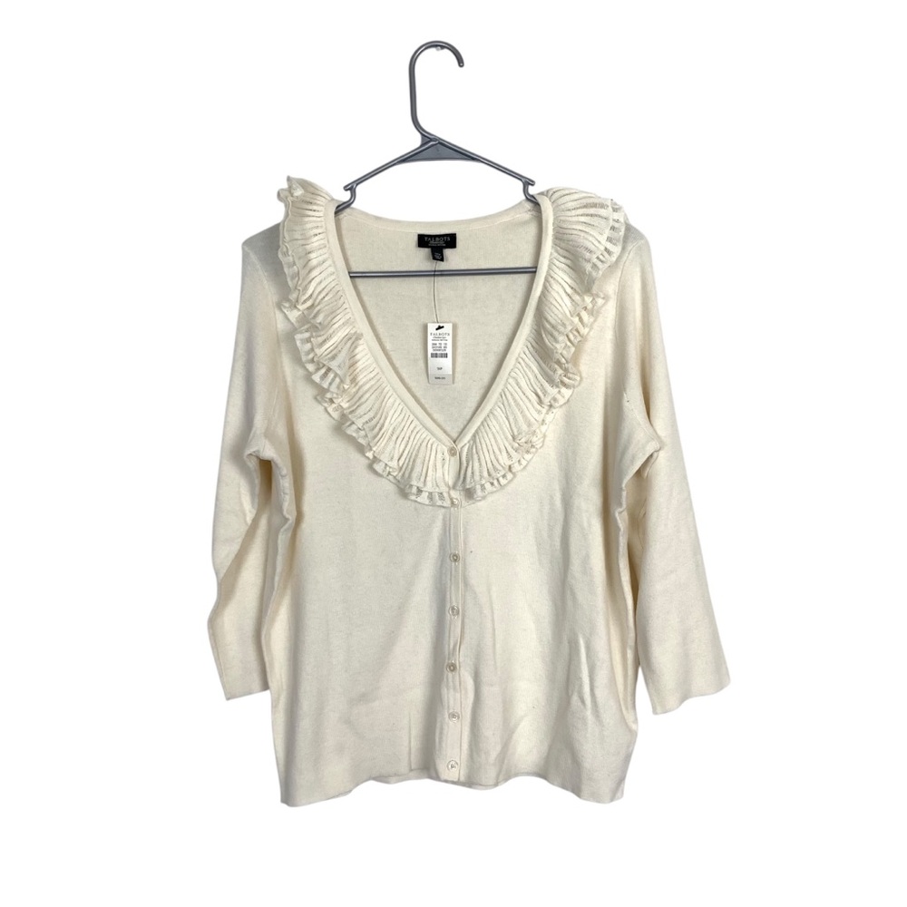 NWT Talbots ruffle trim cardigan size 1x Petite coquette preppy